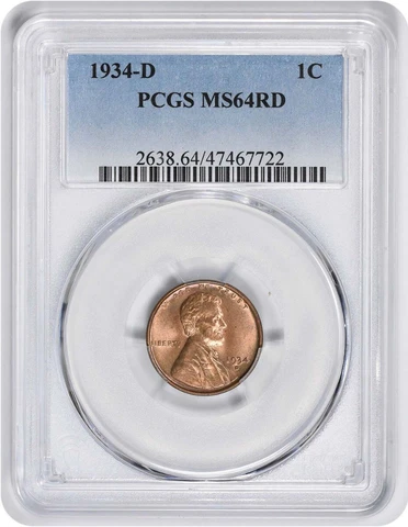 1934-D Lincoln Cent MS64RD PCGS Cover
