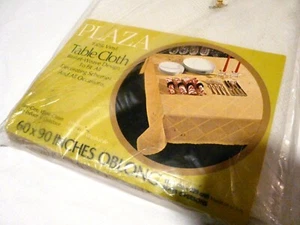 New Vintage Plaza Vinyl Tablecloth Off White 60 x 90" Oblong Basket Weave Design - Picture 1 of 5