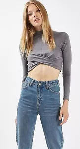 Top TOPSHOP manica lunga girocollo davanti crop top palestra yoga sport ragazze donna - Foto 1 di 9