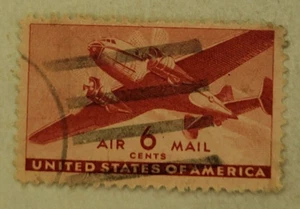 U.S. POSTAGE ~ AIR MAIL ~ Red 6 ¢ Stamp ~ Cancelled/Posted ~ c.1941 ~ Z08 - Picture 1 of 6
