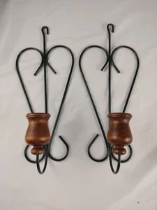 Home Interiors Heart Shaped Wall Sconces Wood & Metal Primitive Country Decor - Picture 1 of 5