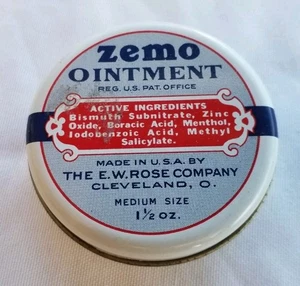 Vintage Lidded Tin Ad Container Advertising "Zemo Ointment" Pat. E.W Rose Co USA - Picture 1 of 9