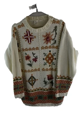 Vintage Womans Granny Knit Long Knitted Jumper Cotton Ramie Blend Size 14 - Image 1 of 4