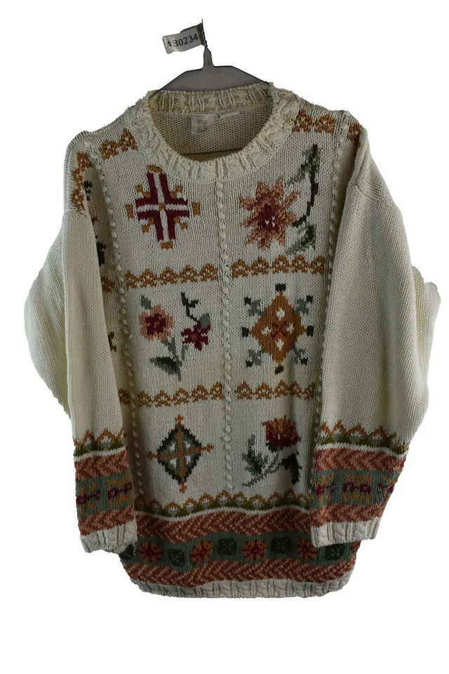 Vintage Womans Granny Knit Long Knitted Jumper Cotton Ramie Blend Size 14 - Image 1 of 4