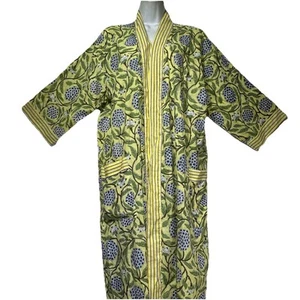 yellow blue long floral open front Boho kimono robe OS - Picture 1 of 4