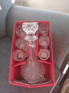 Cristal D'Arques Durand Decanter With Stopper And 6 Port/Sherry Glasses - Picture 1 of 6