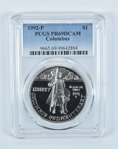 1992-P Columbus Commemorative Dollar PR69 DCAM PCGS Blue Label *9716 - Picture 1 of 5