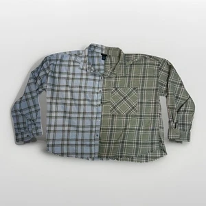 Rue+ Gr. 3X Ultra Flirt zweifarbig cropped kariert Flanellhemd blau salbeigrün - Bild 1 von 10
