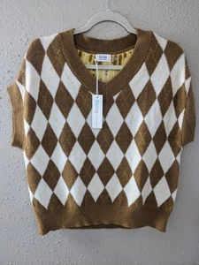 NWT Blu Ivy Young Contemporary Soft Argyle Knit Sweater Vest Top - Picture 1 of 13