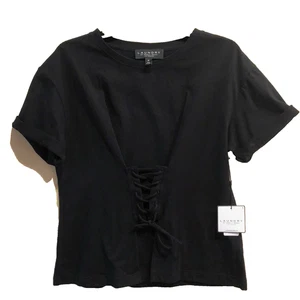 Camiseta Laundry by Shelli Segal Negra Corbata Entrecruzada Corpiño Mediana Nueva - Imagen 1 de 10