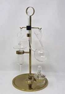 Vintage Dampfdestillationsglas Apparat Metall goldfarben Standfuß Miniatur - Bild 1 von 10