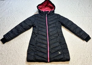 Spyder Girls Black Pink Interior Long Sleeve Puffer Jacket Size Small 7/8 - Picture 1 of 21