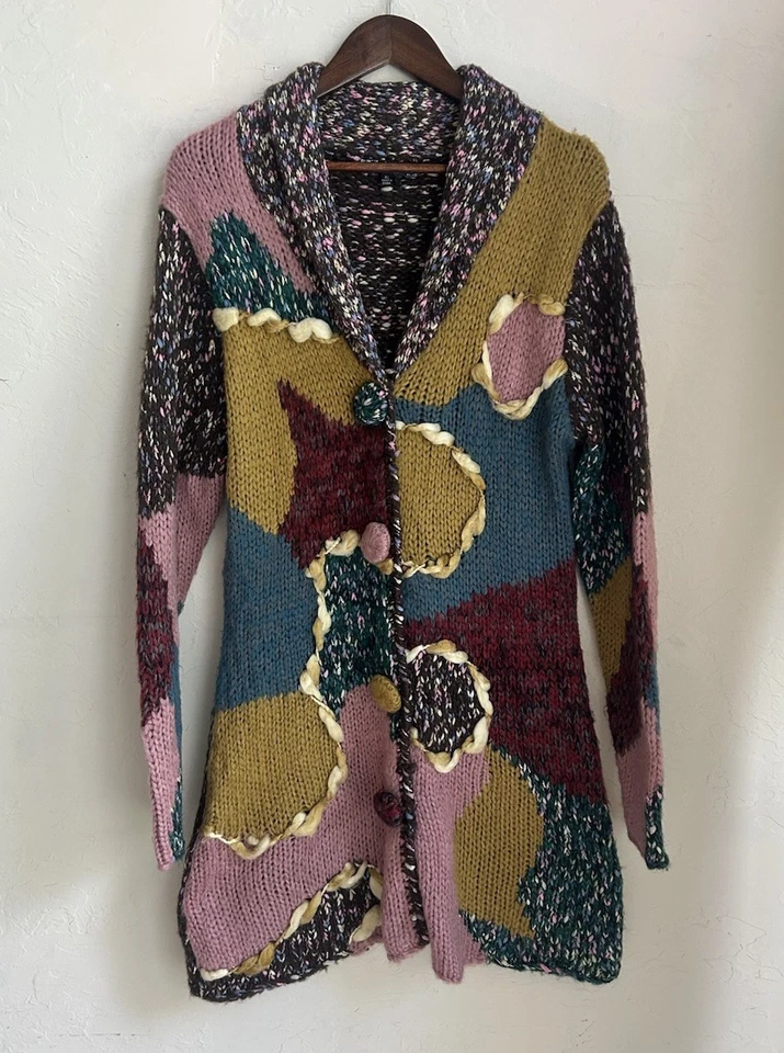 Свитер кардиган Sioni Duster XL пэчворк вязаный коттеджкор бабушка ретро  - Изображение 1 из 4