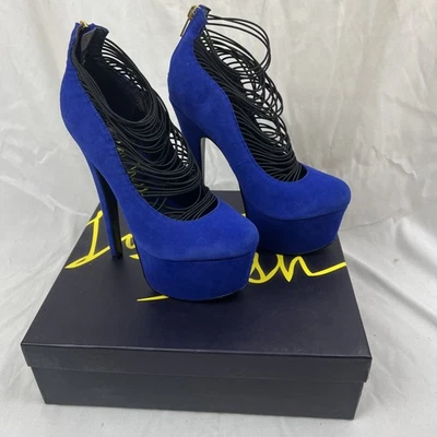 London Trash Ceres Stiletto Bluse Size 7 M Blue Zip Closure Platform Pre-owned - Image 1 of 4