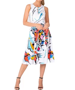 Art Simply Dolcezza Womens Sun Dress Large White Abstract Colorful Wearable Art - Picture 1 of 20