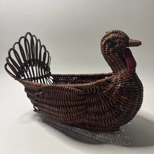 Cesto vintage in vimini tacchino tessuto rattan ringraziamento paese cesto pane - Foto 1 di 7