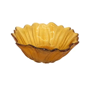 Vintage Carnival Glass Amber Bowl 7" – Daisy Sunflower Floral Leaf Design - Picture 1 of 2