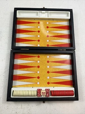 Vintage Magnetic Travel Backgammon Game. No Cups Or Instructions. Red & Cream - Image 1 of 4