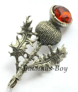 Miracle KILT PIN PEWTER HIGHLAND THISTLE DARK CAIRNGORM GLASS STONE MADE IN UK - Picture 1 of 8