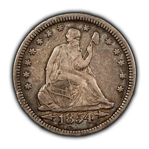 1854 25c Seated Liberty Silver Quarter - Deep Patina - Arrows - PQ XF - T4702 - Picture 1 of 4