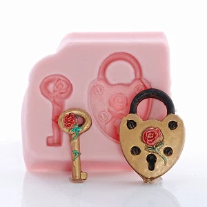 Heart Padlock Silicone Mold Food Safe Fondant Resin Urethane Polymer Clay (863) - Picture 1 of 9