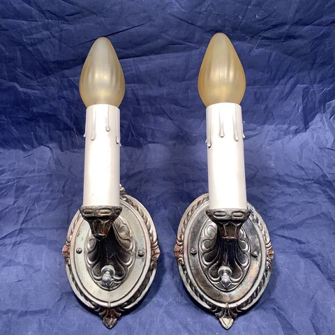 Antique Pair Quality Nickel sconces Newly Wired 87D Cover