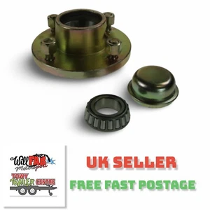 Unbraked Trailer Wheel Hub With Steel Hubcap & Nuts 750KG 1" Shaft 4 Stud 4" PCD - Picture 1 of 1