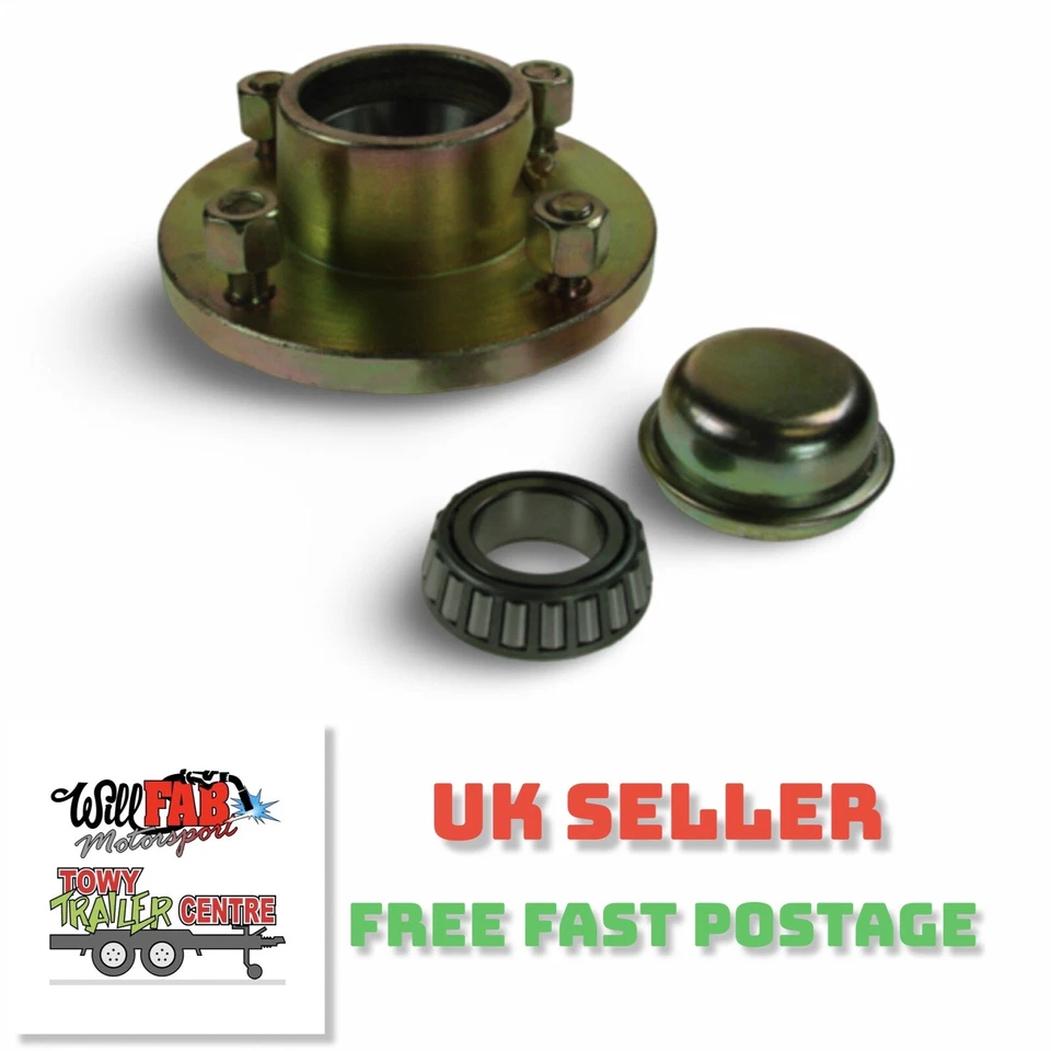 Unbraked Trailer Wheel Hub With Steel Hubcap & Nuts 750KG 1" Shaft 4 Stud 4" PCD - Image 1 of 1