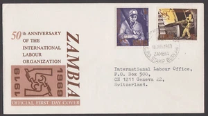 ZAMBIA - 1969 50th ANNIVERSAR Y OF INTERNATIONAL LABOUR ORGANIZATION - FDC - Picture 1 of 4
