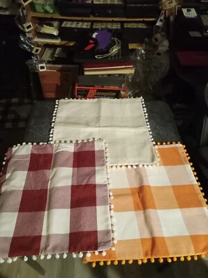 fall throw pillow case zippered covers shams canvas 18 inch burlap checkered - Image 1 of 2