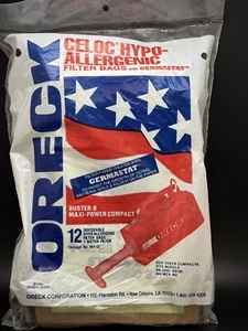 Oreck CELOC HYPO-ALLERGENIC Filter Bags with GERMASTAT Pack of 12 Compact Size - Picture 1 of 3