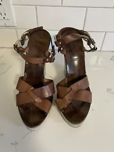 Bally Nymona Damen-Ledersandalen offene Zehenpartie Keilabsatz braun Fersenriemen Größe 8,5 - Bild 1 von 10