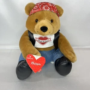 Chopper Motociclista Orso Peluche Peluche Punzone Pelle Gilet Orecchino - Foto 1 di 19