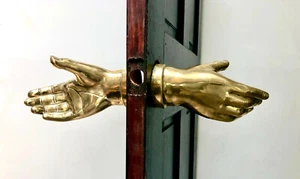 DOOR HANDLE BRONZE HAND MADE SCULPTURE EXTERIOR INTERIOR HOME DECOR GOLD DOUBLE - Picture 1 of 8