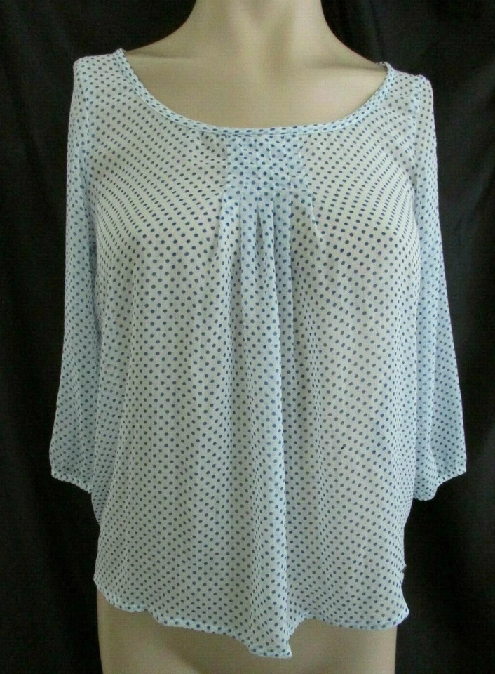 HOLLISTER California White Blue Polka Dot Chiffon Crop Blouse Top XS NWT - Image 1 of 4
