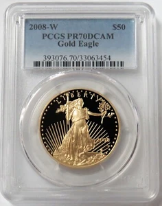 2008 W GOLD $50 PROOF AMERICAN EAGLE 1 OZ COIN PCGS PR 70 DCAM - Picture 1 of 2
