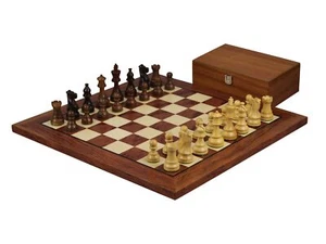 Rosewood Chess Set 20 Inch With Helena Flat Chess Board and Weighted Sheesham At - Picture 1 of 11