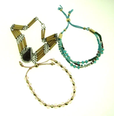 Juego de 3 brazaletes ajustables de cuentas de cristal de 8 pulgadas Foto 1 de 3