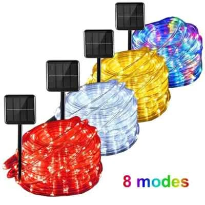 US Solar LED Rope Tube Fairy String Lights Strip Waterproof Outdoor Garden Patio - Image 1 of 4