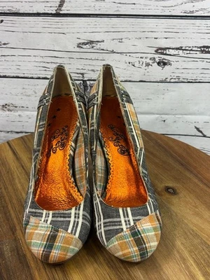 Tacones a cuadros Naughty Monkey para mujer talla 9,5 gris naranja Foto 1 de 4