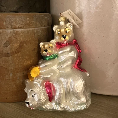 VTG Christopher Radko Blown Glass Christmas Ornament Bear Affair 7" 1996 - Image 1 of 4