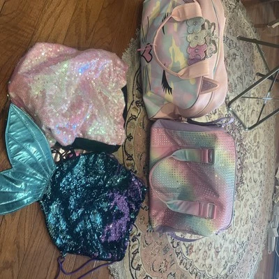 Lote Bolsa de Lona Niñas Mochila Secuencia Unicornio Arco Iris Sirena Girlzone Mochila Foto 1 de 4