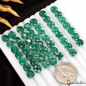 50 Pcs Natural Green Zambian Emerald 8mm Cushion Cut Loose Calibrated Gemstones - Picture 1 of 7