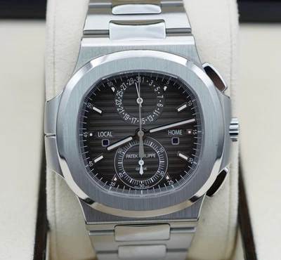 百达翡丽鹦鹉螺 5990 Chrono/GMT 钢制黑色表盘手表 B/P '19 5990/1A — 第 1/4 张图片
