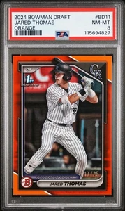 Jared Thomas 2024 Bowman Draft Orange /25 SP #BD-11 Rockies PSA NM-MT 8 - Picture 1 of 3