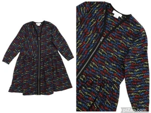 Stella McCartney Kids 14 Black Dress V Neck Zipper Multicolor Monogram Logo - Picture 1 of 12