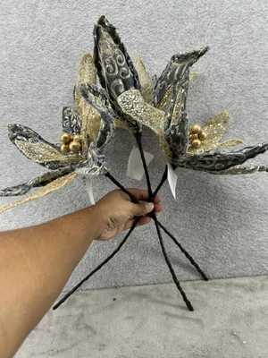 Juego de 3 selecciones de vástago de magnolia joya brillo Navidad azul y dorado 18" Foto 1 de 4