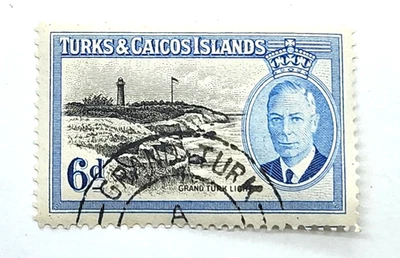 Turks & Caicos KGVI 1950 6d negro y azul SG228 MM UNH Foto 1 de 3