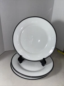 Set Of 4 WILLIAMS SONOMA Open Kitchen Bistro Black Stripe Dinner Plates 10.5” - Picture 1 of 7