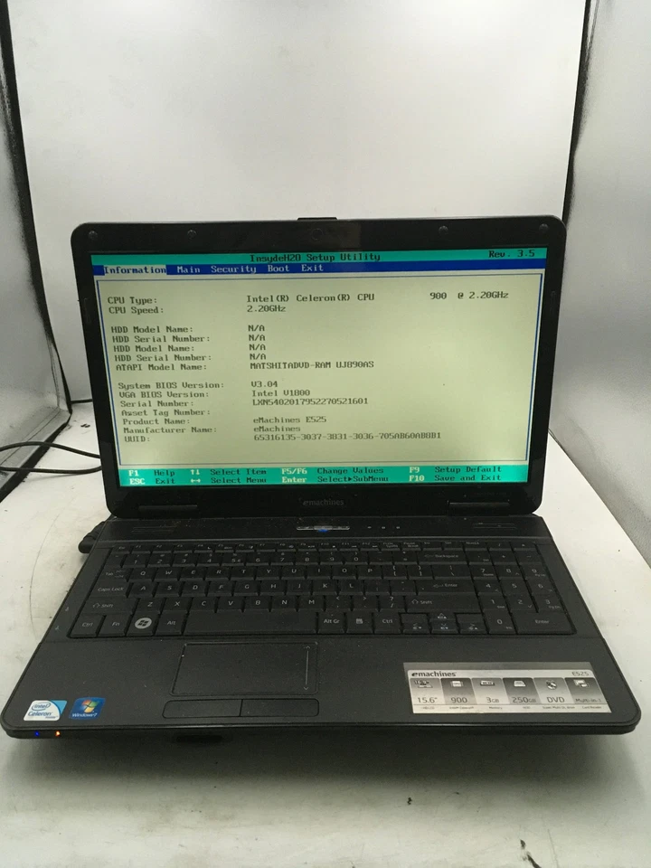 EMACHINES E525 KAWF0 - BOOTS TO BIOS - LOT OF 2 - INTEL CELERON -2GB RAM-READ-BB - Image 1 of 4